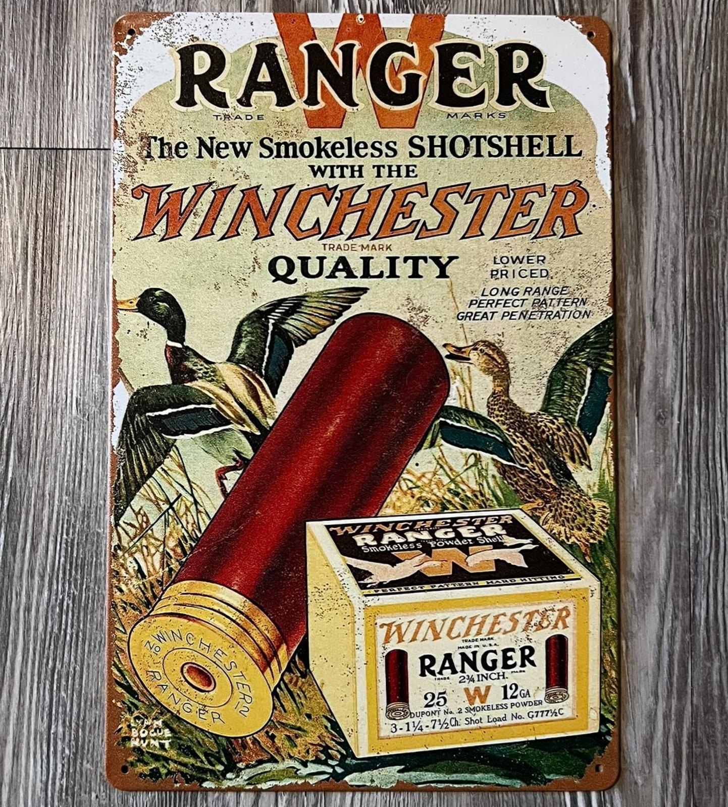 Winchester Ranger Shotshells 8 x 12 Vintage Novelty Metal Sign Made In USA New!