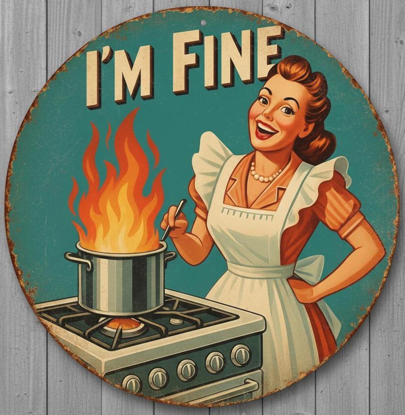 I'm Fine 12" Diameter Vintage Novelty Metal Sign Made In USA New!