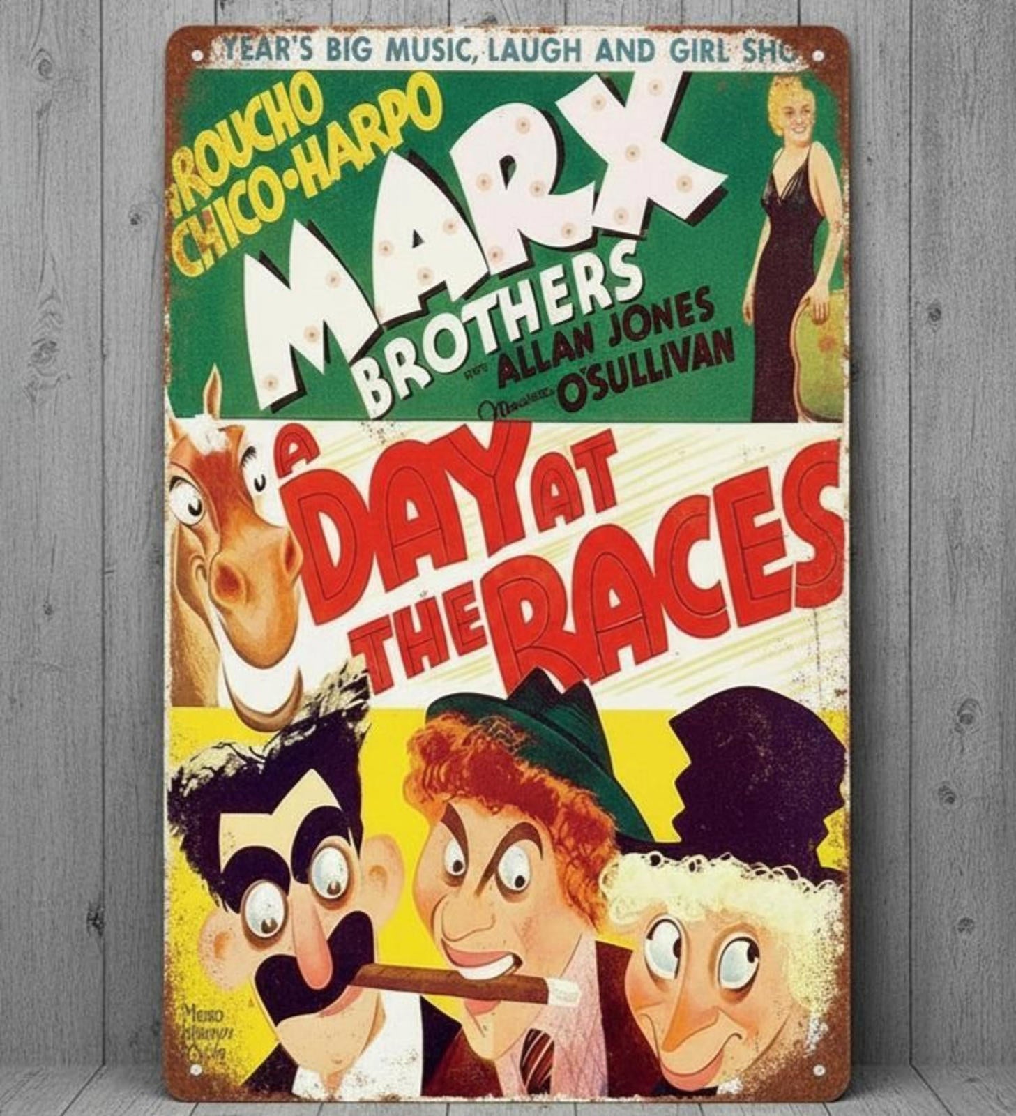 Marx Brothers A Day At The Races 8 x 12 Vintage Novelty Metal Sign Made In USA