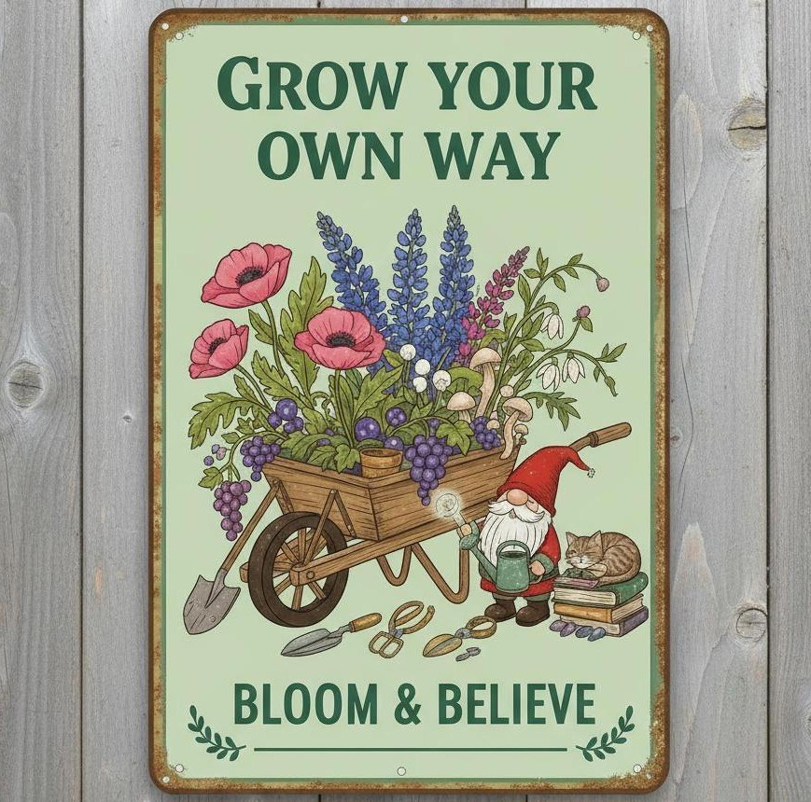 Grow Your Own Way Bloom & Believe 8 x 12 Novelty Metal Sign Made In USA New!