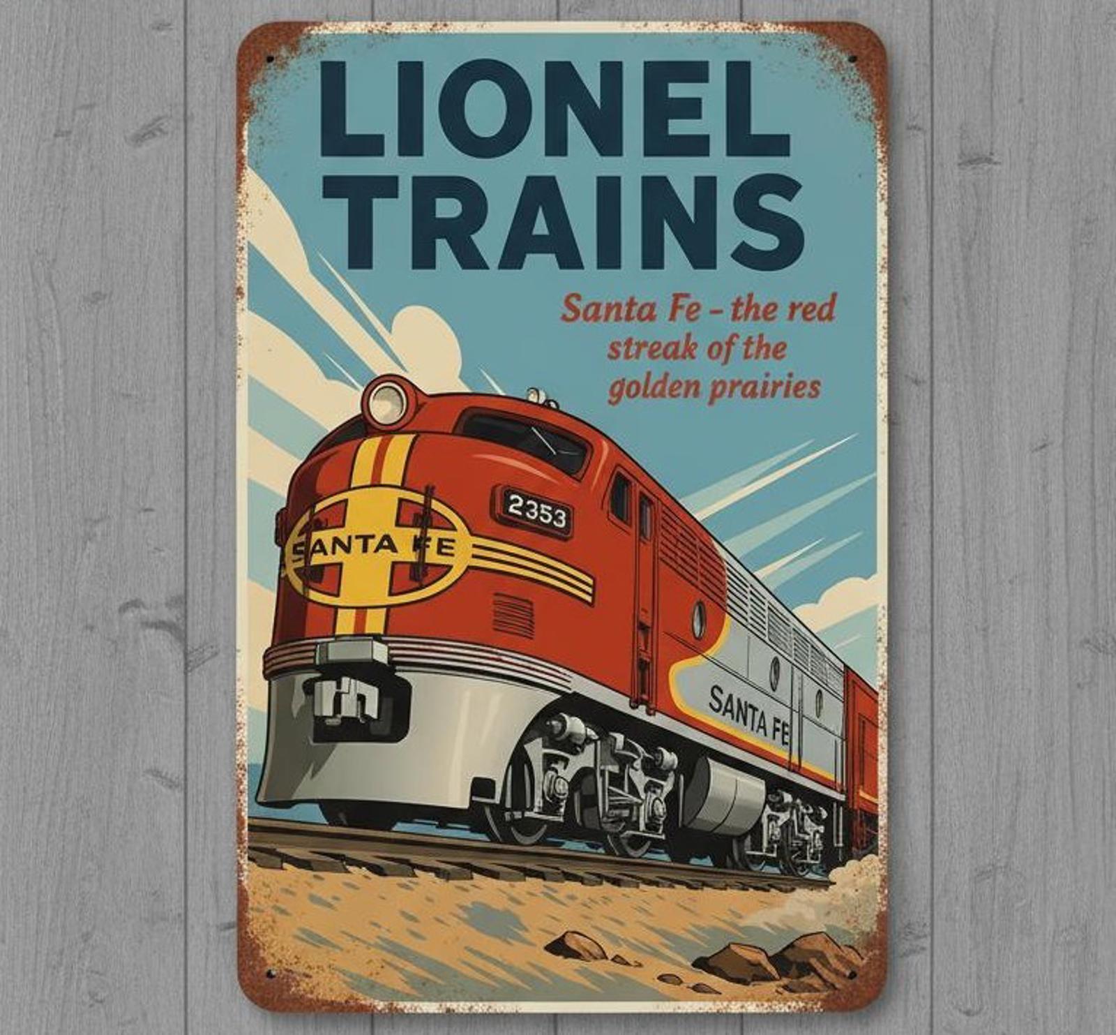 Lionel Trains Santa Fe 8 x 12 Vintage Novelty Metal Sign Made In USA New!