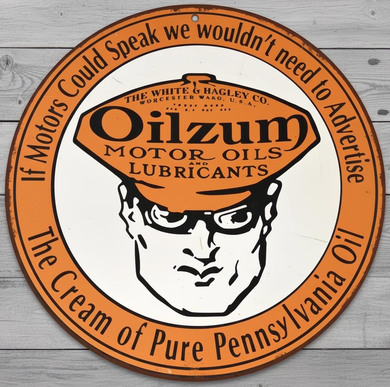 Oilzum Motor Oil 12" Diameter Vintage Novelty Metal Sign Made In USA New!