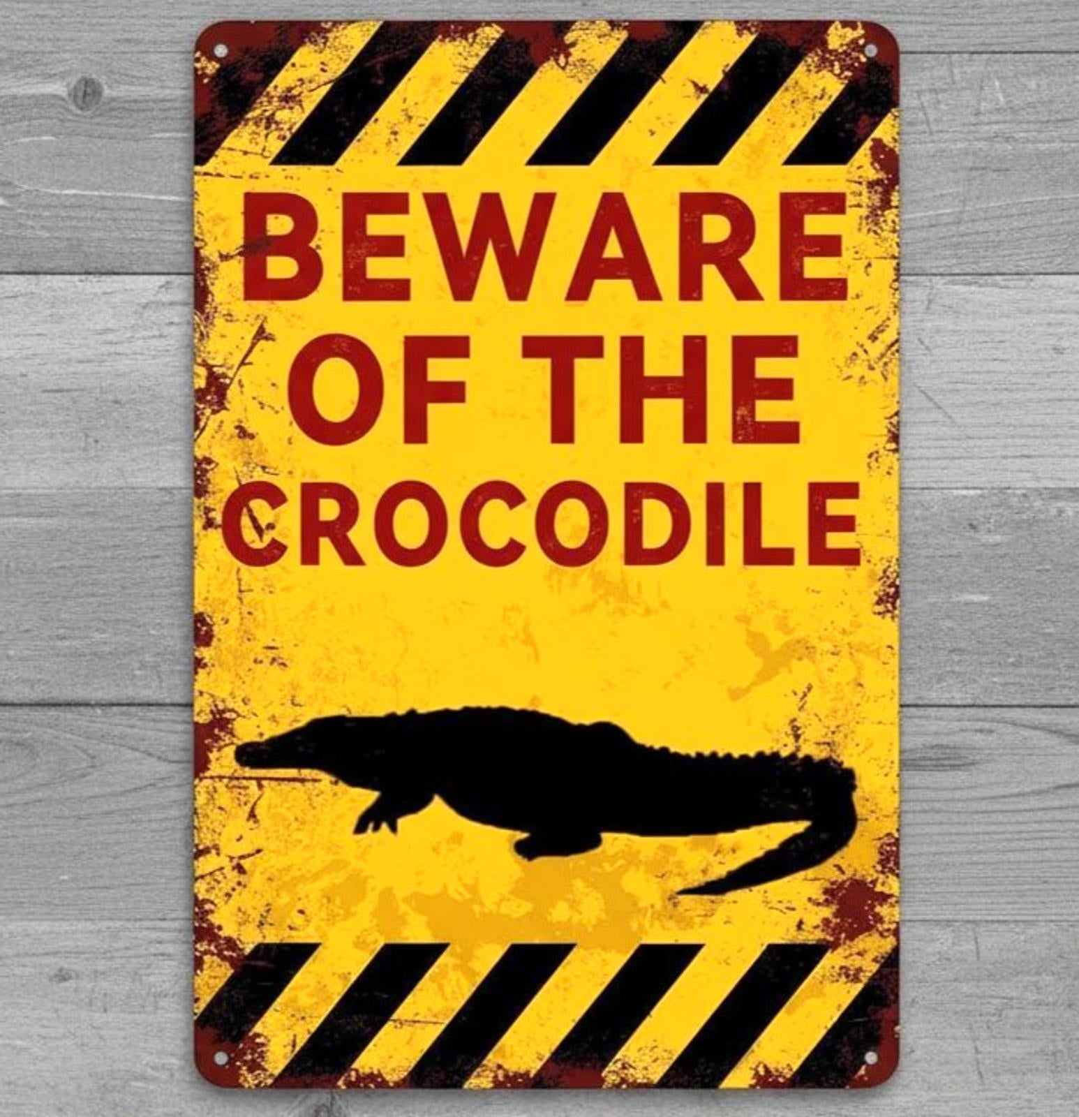 Beware Of The Crocodile 8 x 12 Vintage Novelty Metal Sign Made In USA