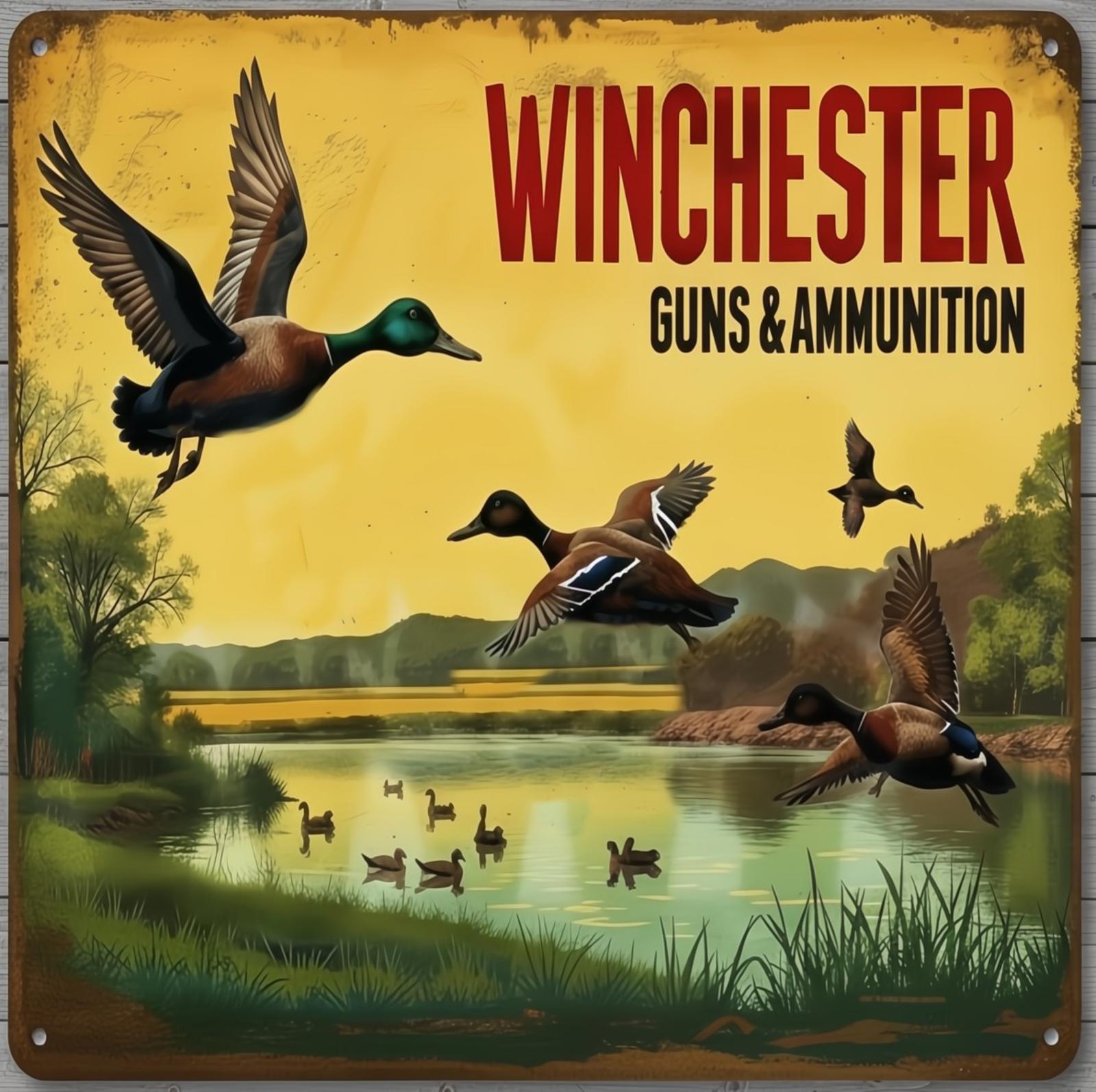 Winchester Guns & Ammunition 12 x 12 Square Vintage Novelty Metal Sign USA Made