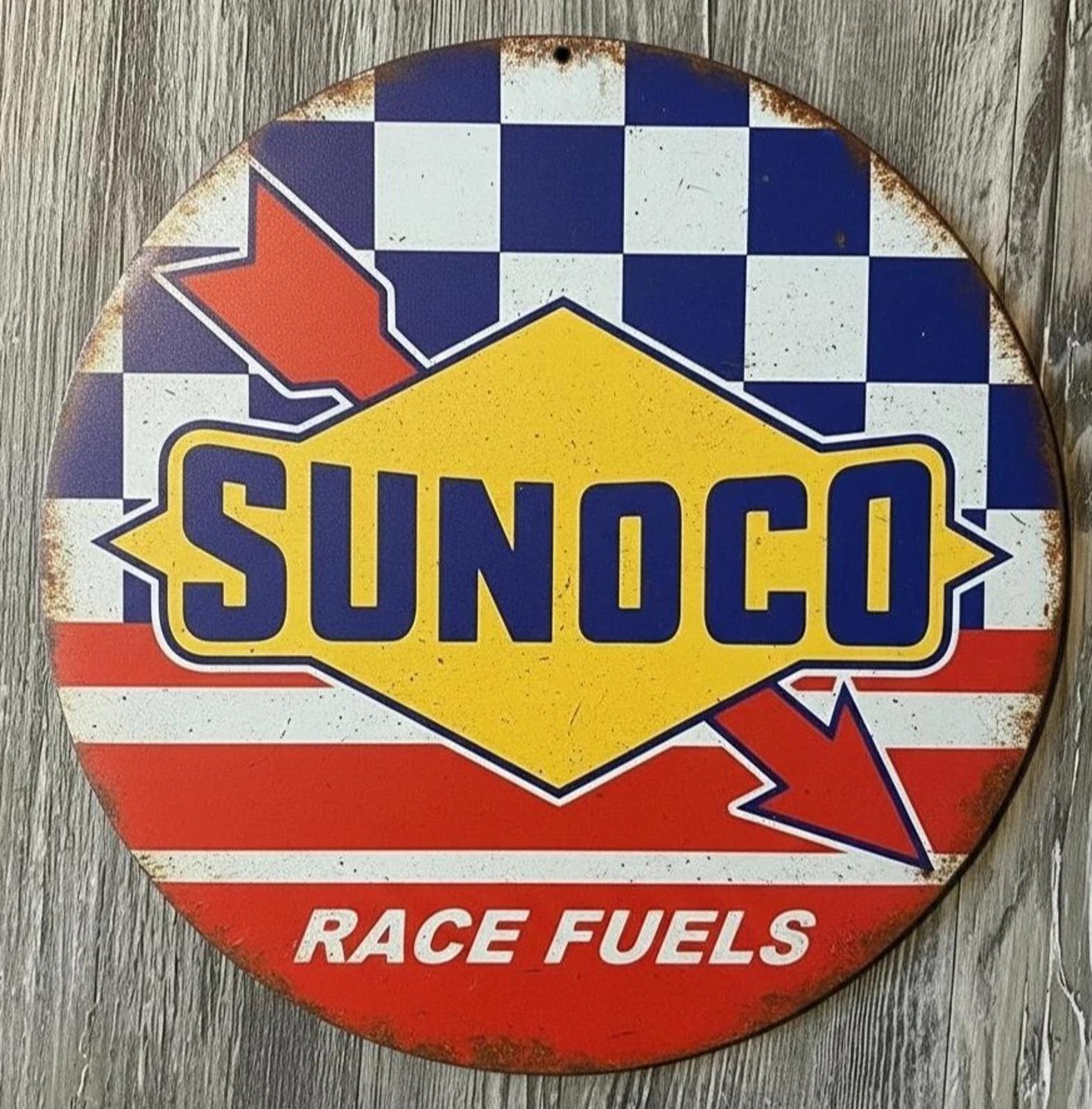 Sunoco Race Fuels 12" Diameter Vintage Novelty Metal Sign Made In USA New!
