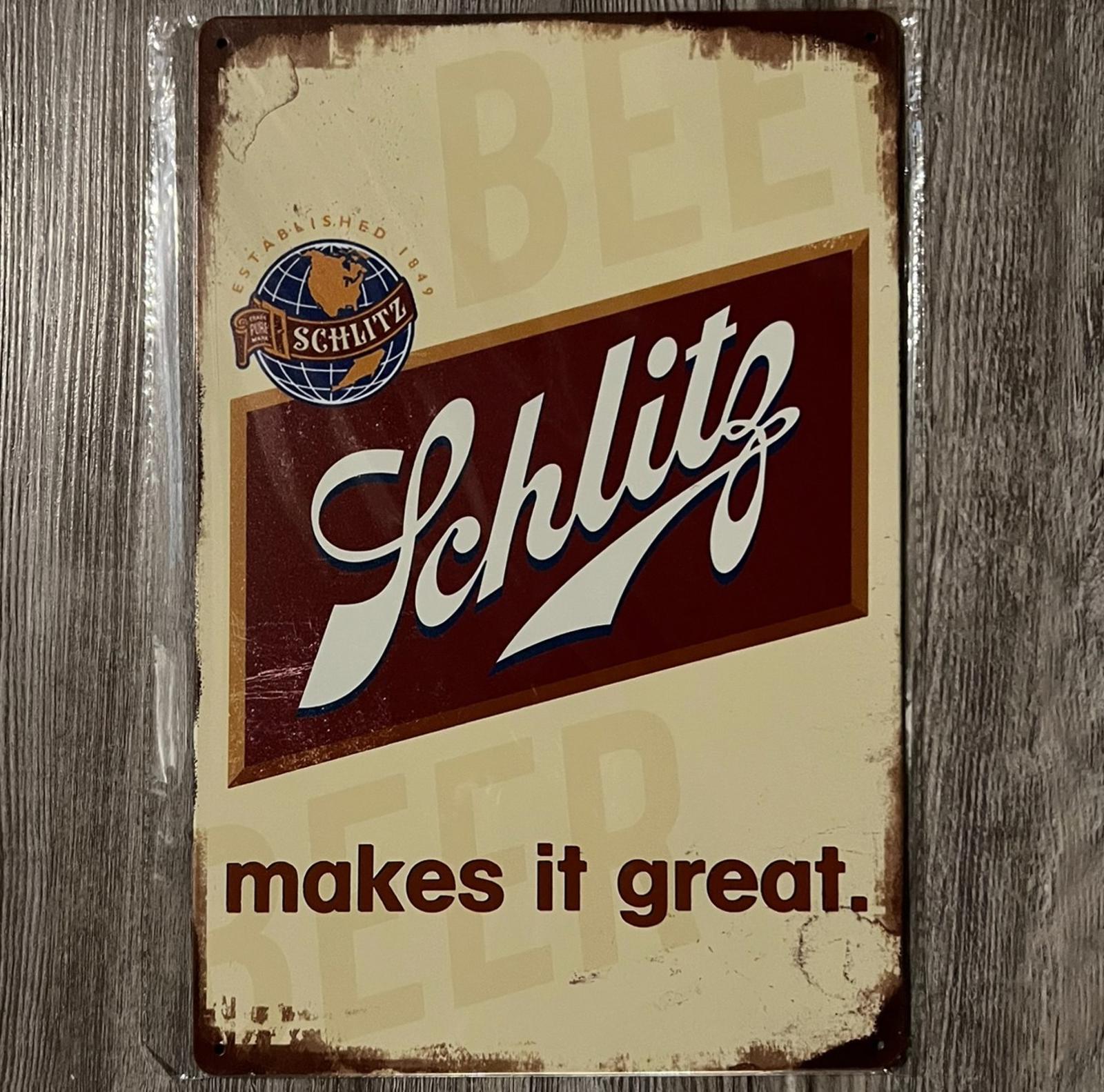 Schlitz Beer Makes It Great 8 x 12 Vintage Novelty Metal Sign New!