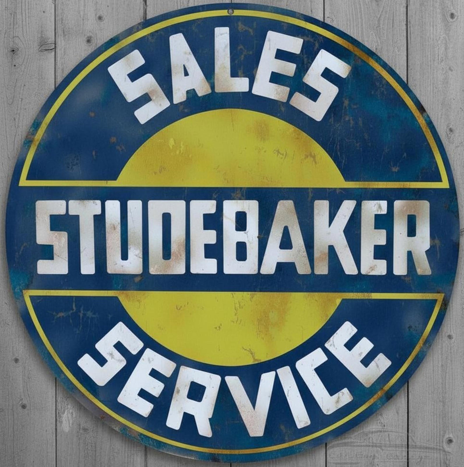 Studebaker Sales & Service 8" Diameter Vintage Novelty Metal Sign Made In USA
