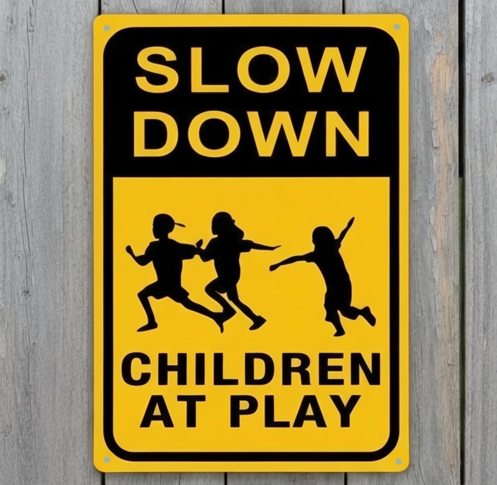 Slow Down Children At Play 8 x 12 Novelty Metal Sign Made In USA New!
