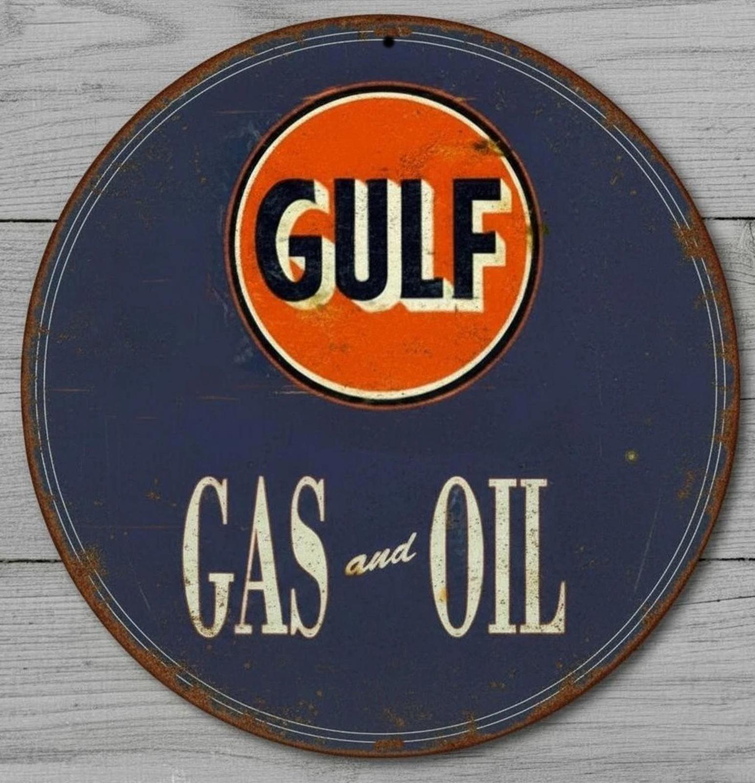 Gulf Gas & Oil 12" Diameter Vintage Novelty Metal Sign Made In USA New!