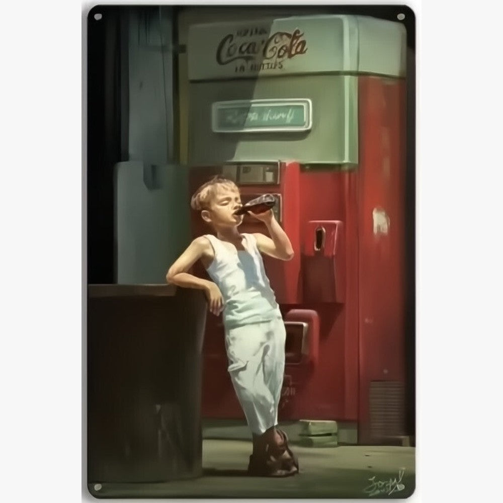Coca-Cola Boy Enjoying a Coke! Vintage Novelty Metal Sign 12" x 8" Wall Art Home & Garden:Home Décor:Plaques & Signs Style Your Walls
