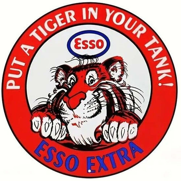 Esso Gasoline Put A Tiger In Your Tank Novelty Metal Sign 8 inch Circle Style Your Walls