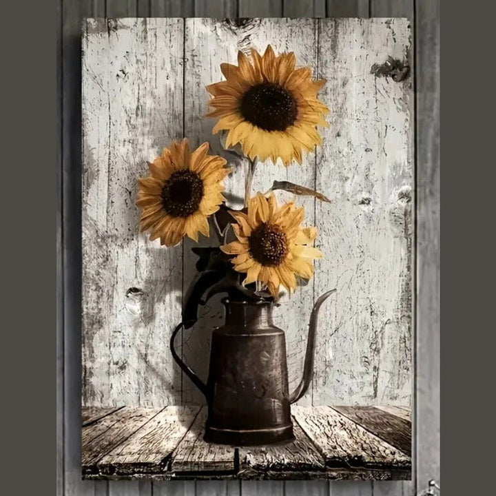 Rustic Sunflowers In A Watering Can Canvas Print Framed 11.8" x 15.7" Wall Art Home & Garden:Home Décor:Posters & Prints Style Your Walls