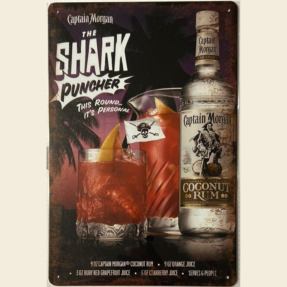 Captain Morgan Coconut Rum Shark Puncher Novelty Metal Sign 12" x 8" Wall Art Home & Garden:Home Décor:Plaques & Signs Style Your Walls