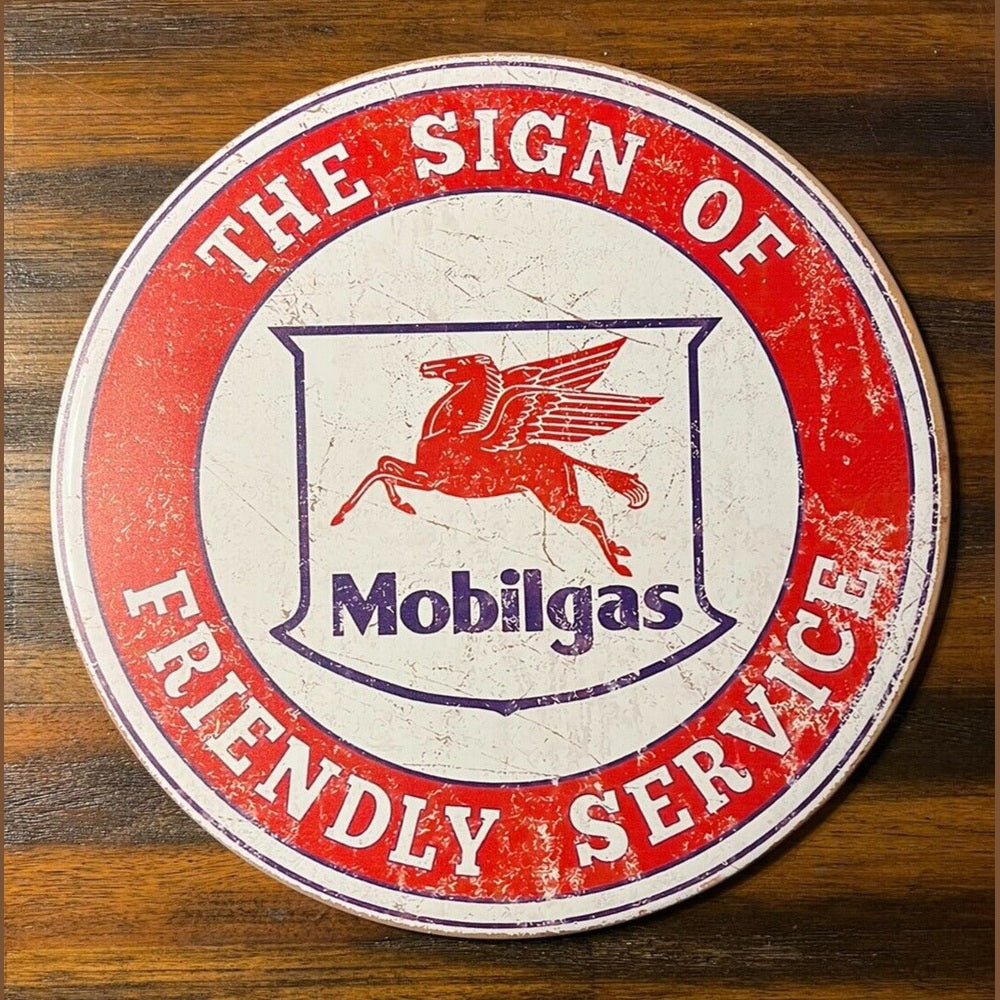 Mobil Gasoline Vintage Hem Wrapped Novelty 12" Diameter Circular Sign NEW! Home & Garden:Home Décor:Plaques & Signs Style Your Walls