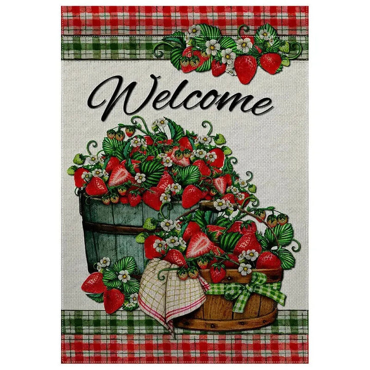 Bright Red Strawberries Welcome Burlap Garden Flag Double-Sided 12" x 18" NEW! Home & Garden:Yard, Garden & Outdoor Living:Décor:Flags Style Your Walls