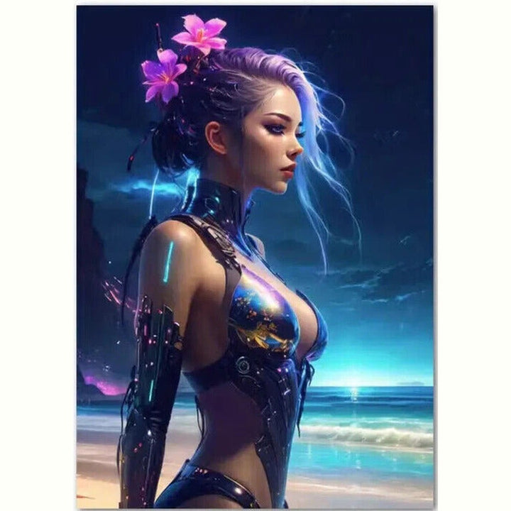 Floral Cyberpunk Girl Stunning Artistic Canvas Print 16" x 24" Beautiful! Home & Garden:Home Décor:Posters & Prints Style Your Walls