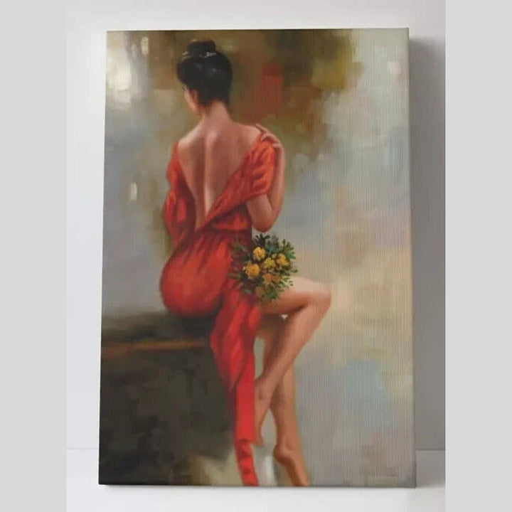 Stunning Woman By The Bath With Flowers Canvas Print Framed 12" x 16" NEW! Home & Garden:Home Décor:Posters & Prints Style Your Walls