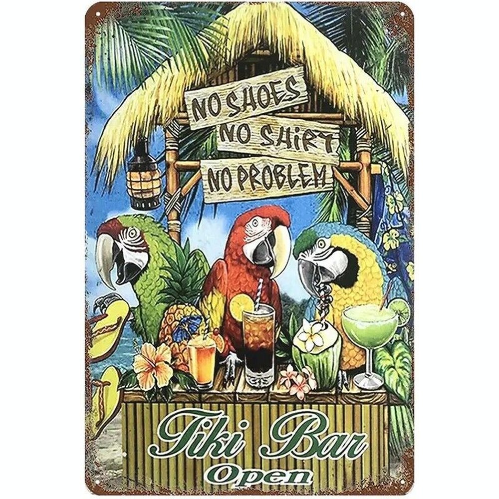 Tiki Bar Open No Shoes, No Shirt, No Problem Novelty metal sign 12" x 8" Home & Garden:Home Décor:Plaques & Signs Style Your Walls