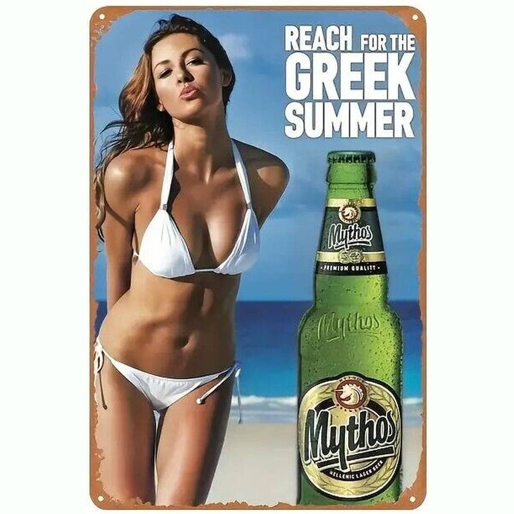 Mythos Greek Lager Bikini Model Novelty Metal Sign 12" x 8" NEW! Home & Garden:Home Décor:Plaques & Signs Style Your Walls