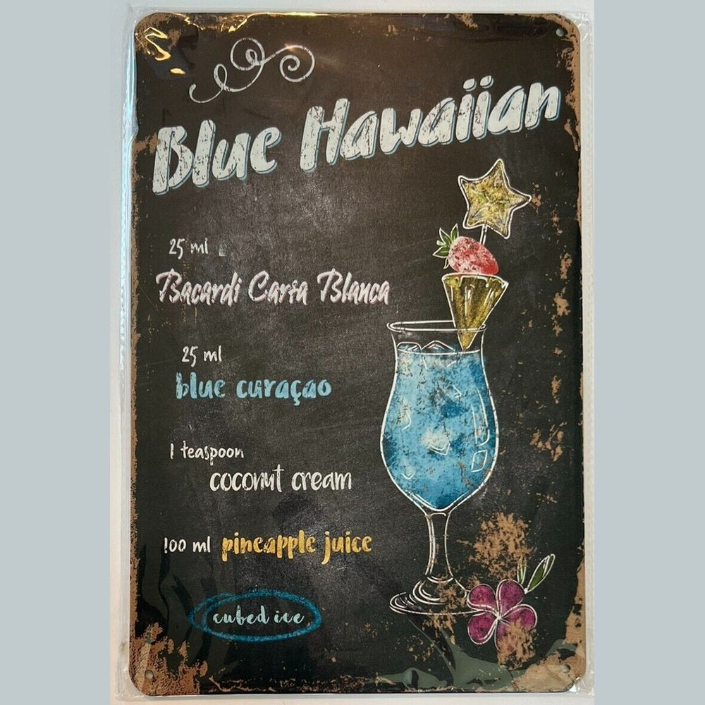 Blue Hawaiian Cocktail and Drink Mix Recipe Collection 12" x 8" Wall Art Home & Garden:Home Décor:Plaques & Signs Style Your Walls