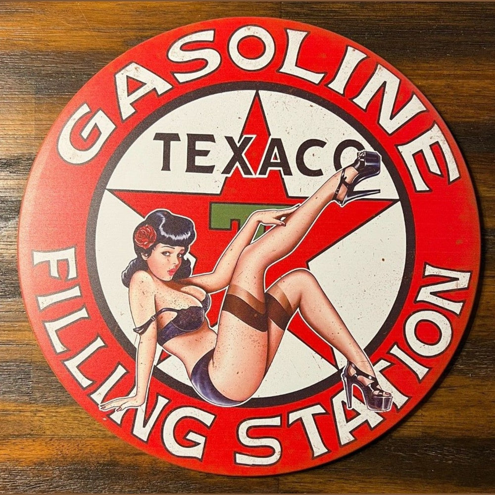 Texaco Gasoline Filling Station Hem Wrapped Novelty 12" Diameter Circular Sign Home & Garden:Home Décor:Plaques & Signs Style Your Walls