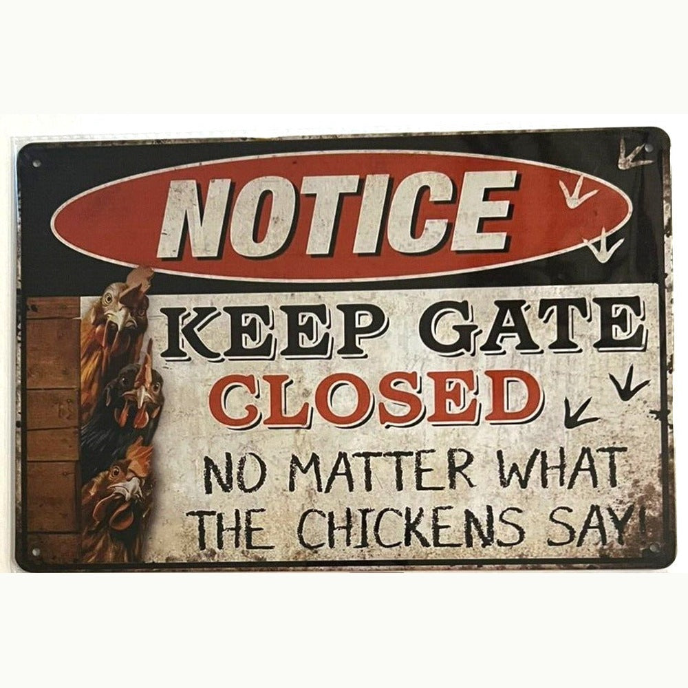 Notice Keep Gate Closed No Matter What The Chickens Say 8" x 12" Metal Sign Home & Garden:Home Décor:Plaques & Signs Style Your Walls
