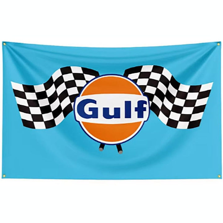 Gulf Oil Blue & Orange With Checkered Flags Racing Flag Banner 3 ft x 5 ft NEW! Home & Garden:Yard, Garden & Outdoor Living:Décor:Flags Style Your Walls