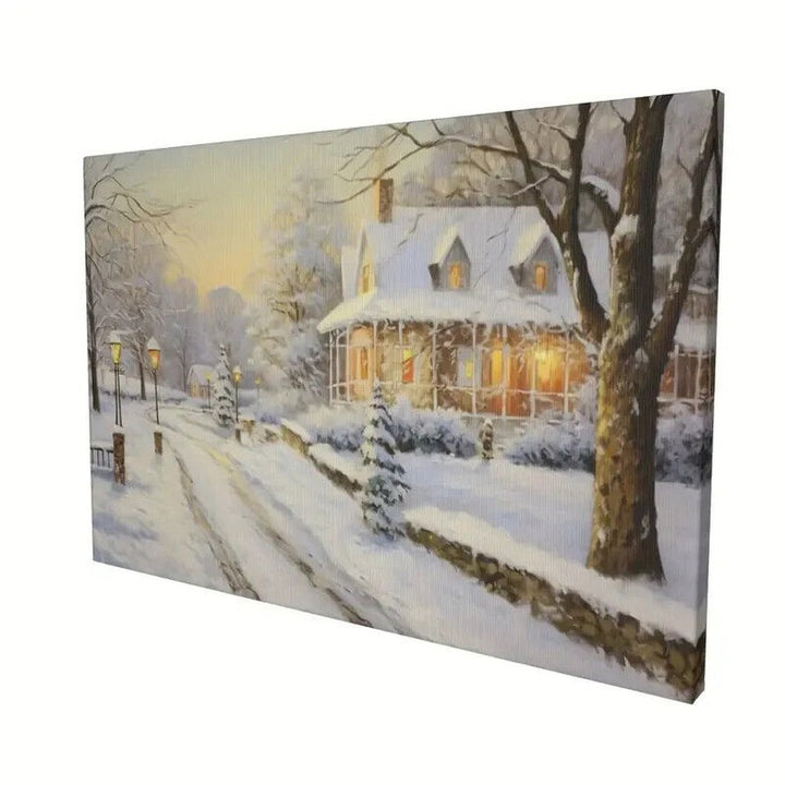 Lighted House Scenic Winter Canvas Print Framed 16" x 24" Wall Art Home & Garden:Home Décor:Posters & Prints Style Your Walls