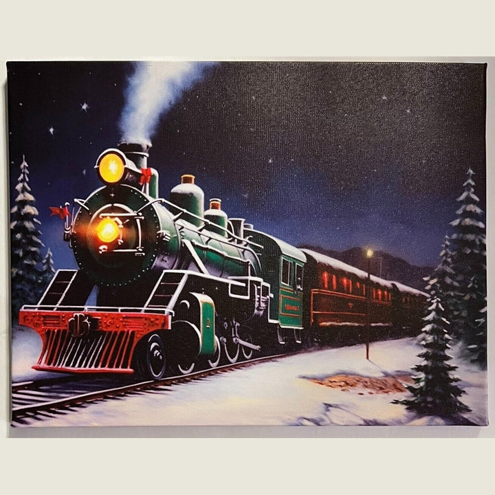 Festive Green & Red Christmas Holiday Train 11.8" x 15.7" Framed Canvas Wall Art Home & Garden:Home Décor:Posters & Prints Style Your Walls