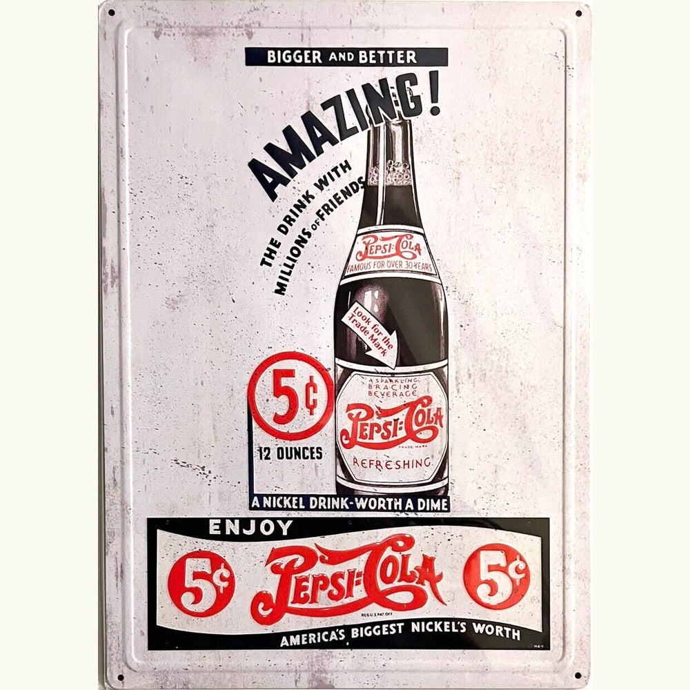 Pepsi-Cola Amazing! 5 Cents Novelty Hem Wrapped Embossed Sign 17" x 12" Home & Garden:Home Décor:Plaques & Signs Style Your Walls