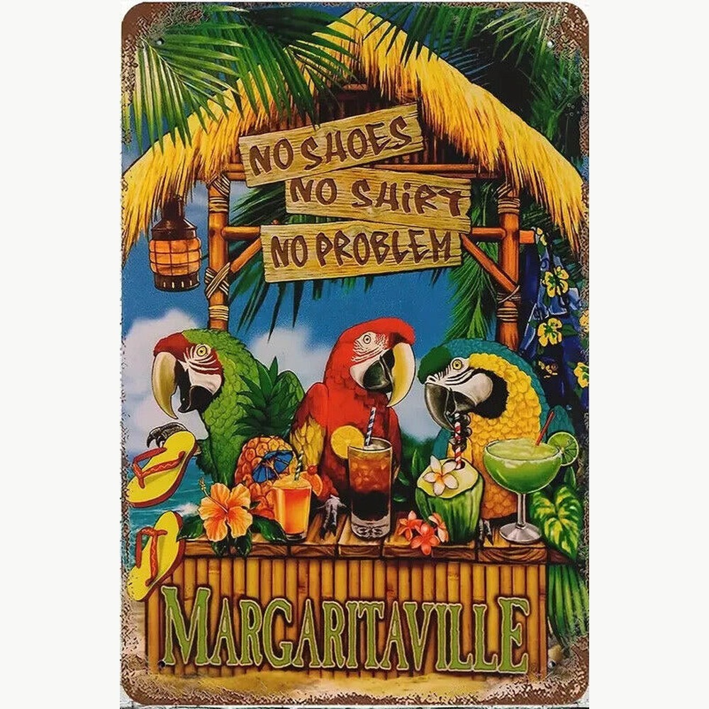 Margaritaville No Shoes, No Shirt, No Problem Novelty metal sign 12" x 8" Home & Garden:Home Décor:Plaques & Signs Style Your Walls