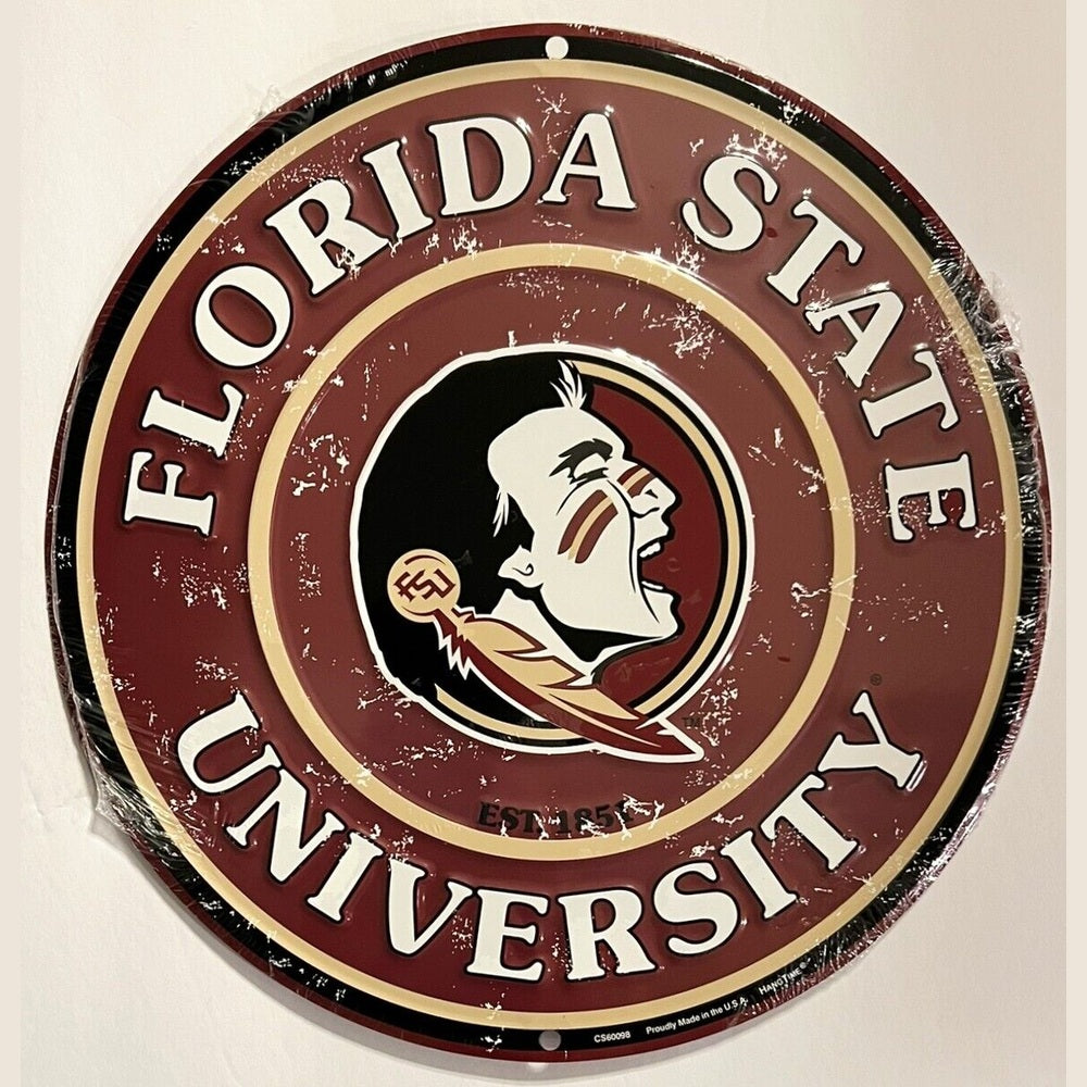 Florida State University Licensed Embossed 12" Diameter Circular Sign NEW! Sports Mem, Cards & Fan Shop:Fan Apparel & Souvenirs:College-NCAA Style Your Walls