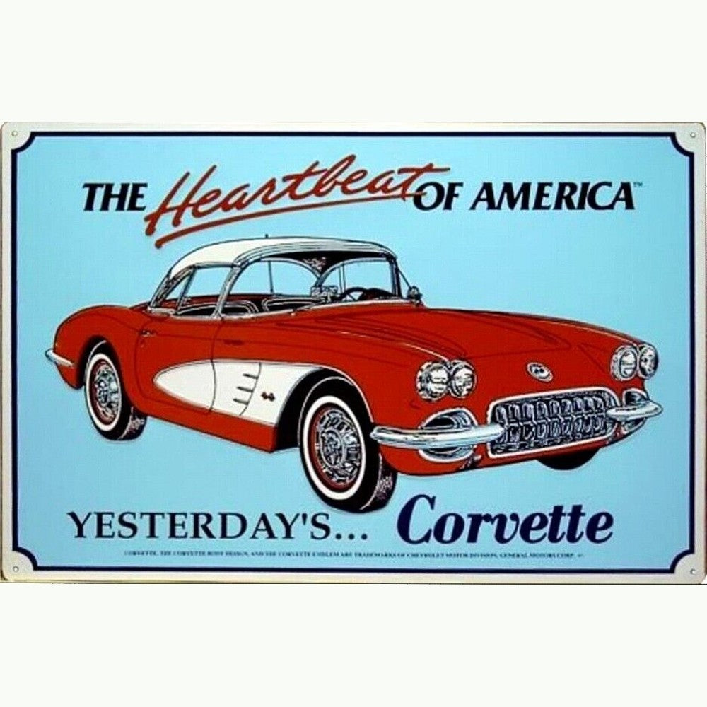 Yesterday's Corvette The Heartbeat Of America Licensed 11" x 17" Metal Sign Home & Garden:Home Décor:Plaques & Signs Style Your Walls