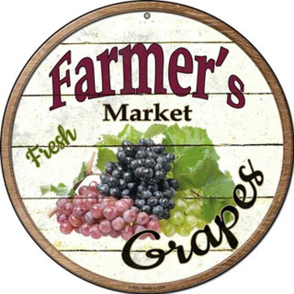 Farmer's Market Fresh Grapes Novelty 8" Metal Circular Sign NEW! Home & Garden:Home Décor:Plaques & Signs Style Your Walls