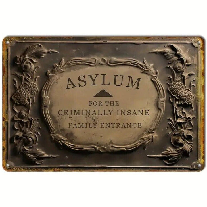 Asylum For The Criminally Insane Family Entrance Novelty metal sign, 12' x 8' Home & Garden:Home Décor:Plaques & Signs Style Your Walls