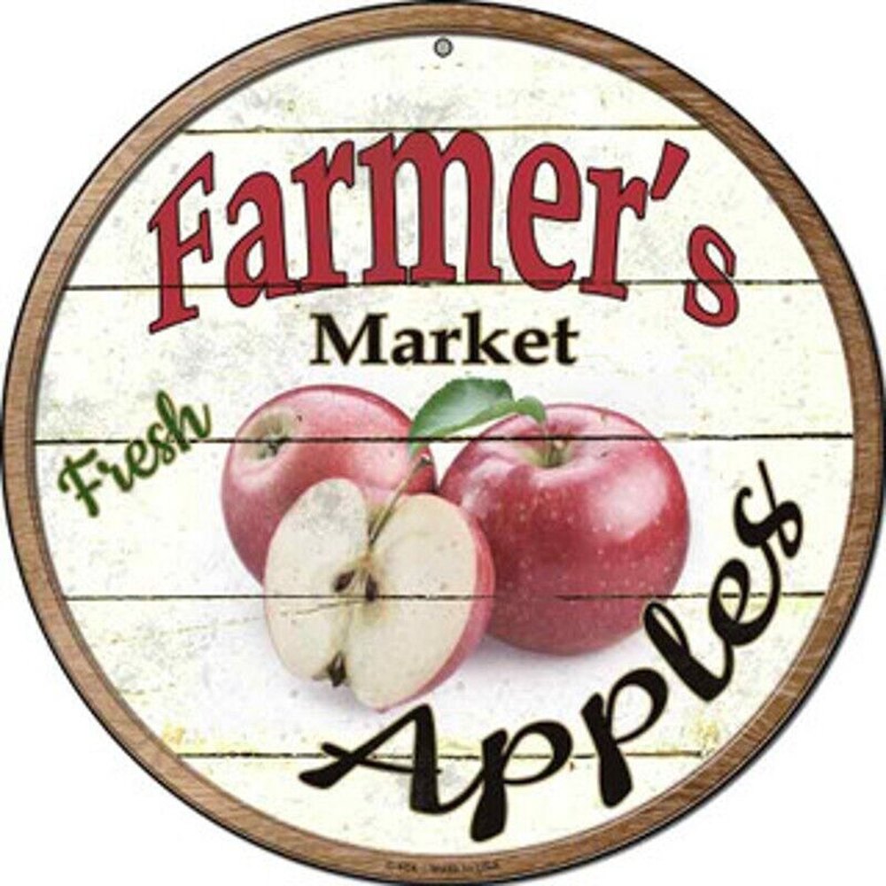 Farmer's Market Fresh Apples Novelty 8" Metal Circular Sign NEW! Home & Garden:Home Décor:Plaques & Signs Style Your Walls
