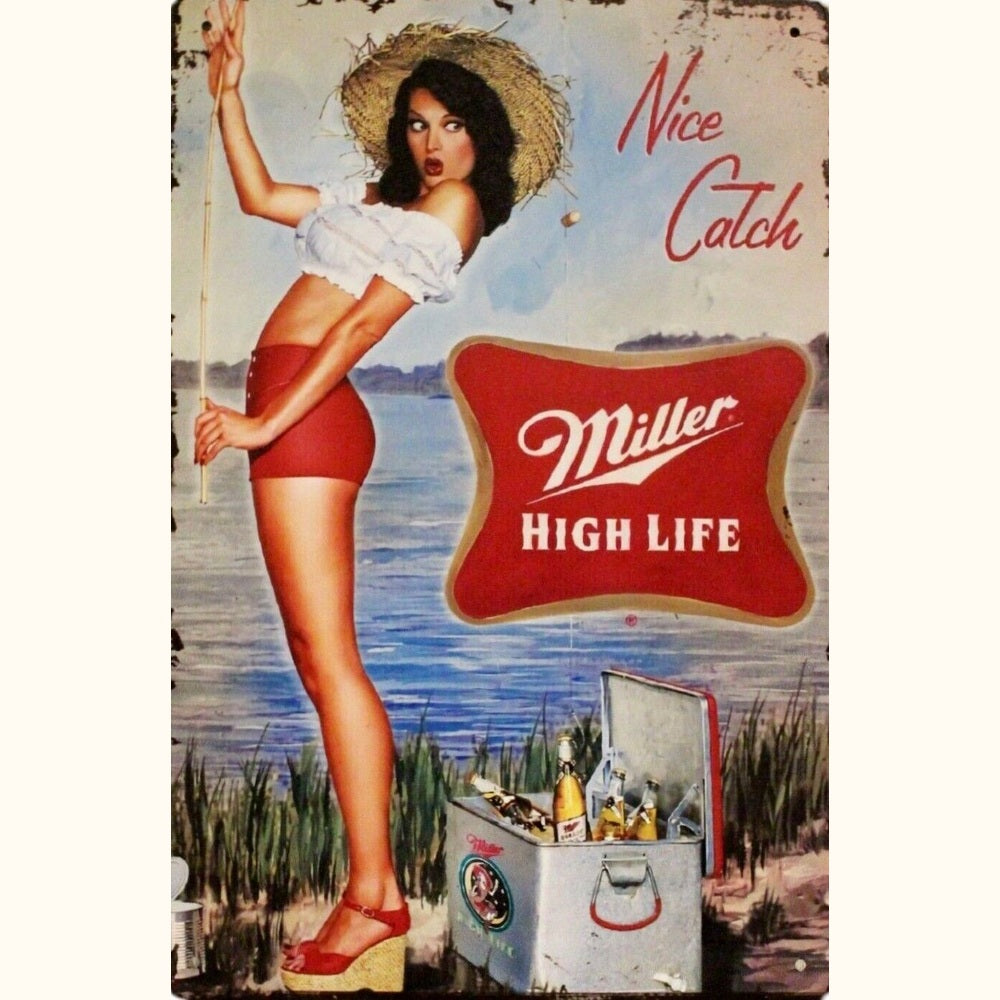 Miller High Life Nice Catch Beer Vintage Novelty Metal Sign 12" x 8" Wall Art Home & Garden:Home Décor:Plaques & Signs Style Your Walls