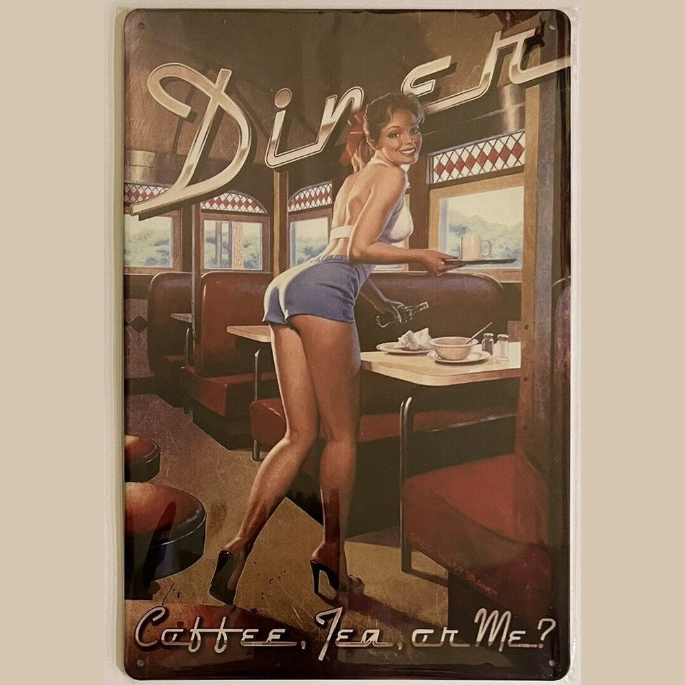 Diner Coffee Tea Or Me Novelty Vintage Metal Sign 12" x 8" Wall Art Home & Garden:Home Décor:Plaques & Signs Style Your Walls