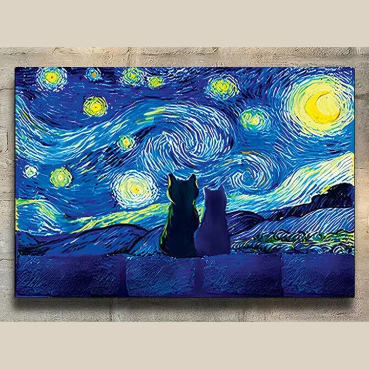 Van Gogh Cats Under The Stars Colorful Canvas Art Print 15.7" x 23.6" NEW! Home & Garden:Home Décor:Posters & Prints Style Your Walls