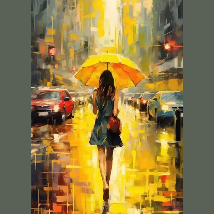 Woman Walking With Yellow Umbrella Canvas Print 16" x 24" Wall Art Home & Garden:Home Décor:Posters & Prints Style Your Walls