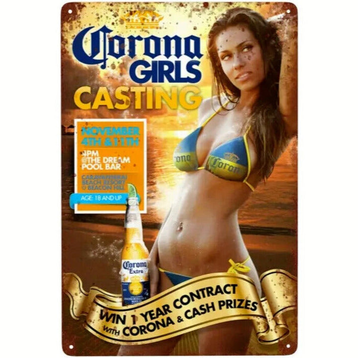 Corona Girls Casting Bikini Model Novelty Metal Tin Sign For Bars & Man Caves Home & Garden:Home Décor:Plaques & Signs Style Your Walls