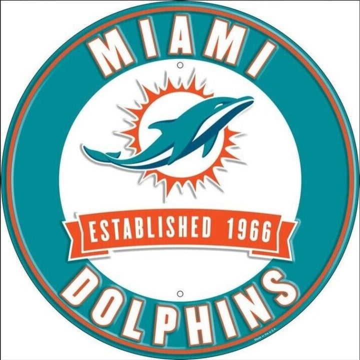 Miami Dolphins NFL Licensed Embossed 12" Diameter Circular Sign NEW! Sports Mem, Cards & Fan Shop:Fan Apparel & Souvenirs:Football-NFL Style Your Walls