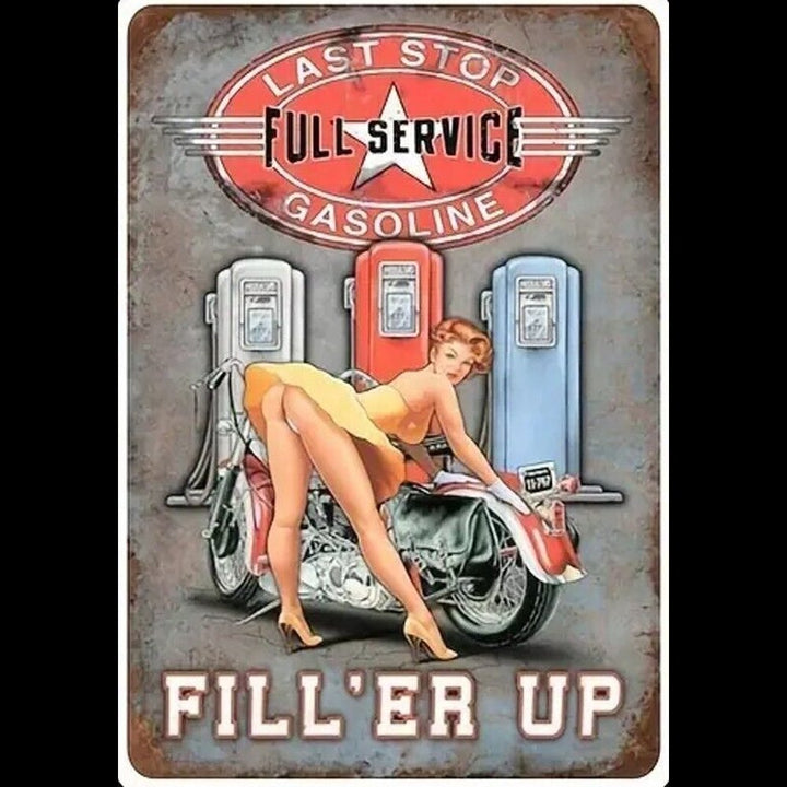 Last Stop Full Service Gasoline Fill'er Up Novelty Metal Sign 12 x 8 Wall Art Home & Garden:Home Décor:Plaques & Signs Style Your Walls