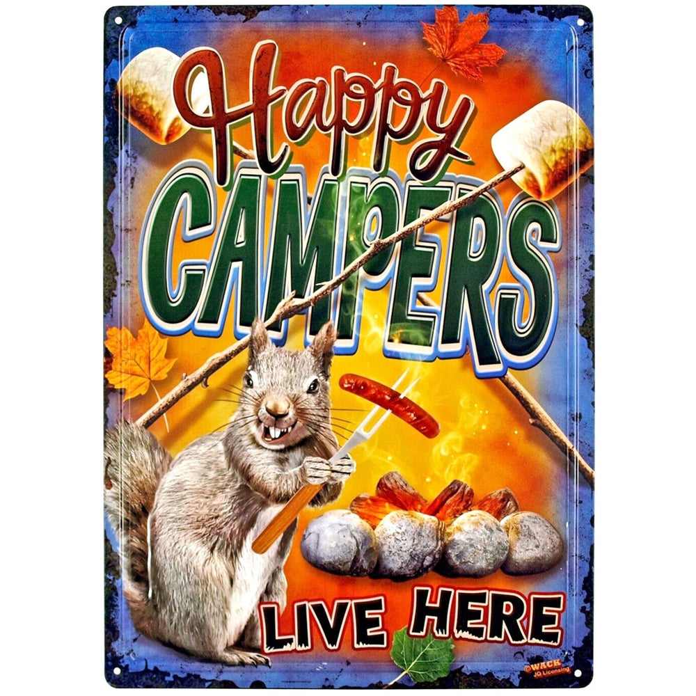 Happy Campers Live Here Novelty Hem Wrapped Embossed Sign 17" x 12" Home & Garden:Home Décor:Plaques & Signs Style Your Walls