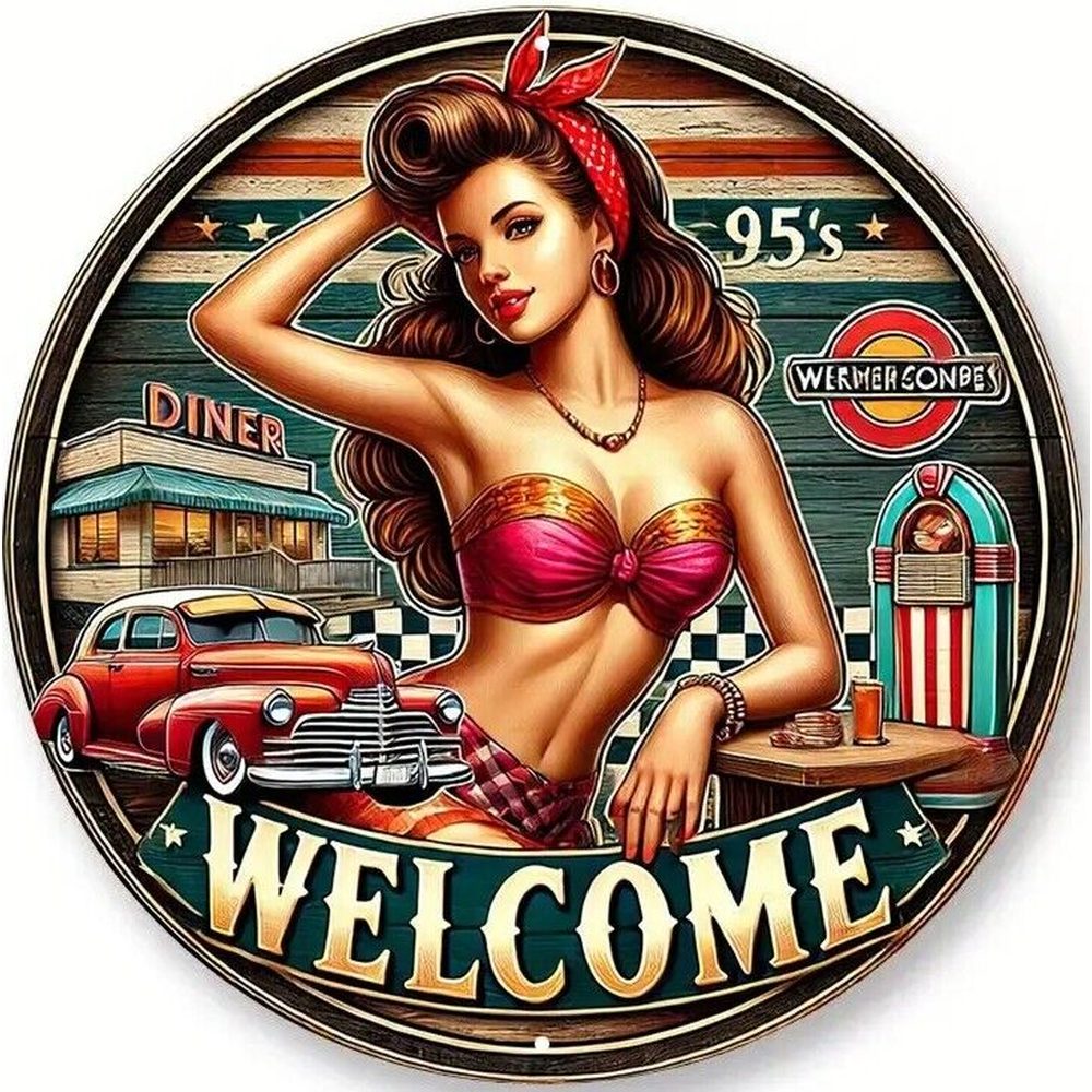 Welcome To The Diner 8" Round Metal Sign NEW! Home & Garden:Home Décor:Plaques & Signs Style Your Walls