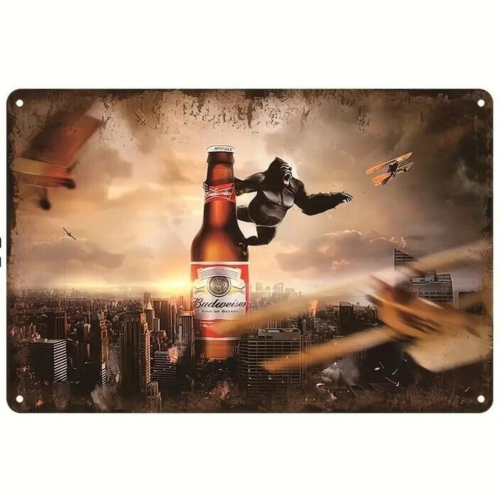 Budweiser Beer Featuring King Kong Vintage Novelty Metal Sign 8" x 12" Wall Art Home & Garden:Home Décor:Plaques & Signs Style Your Walls