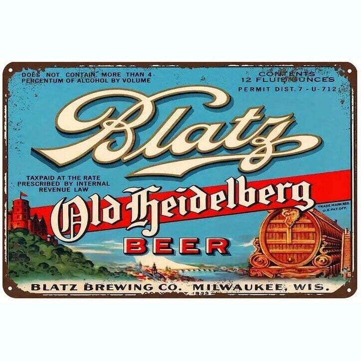 Blatz Old Heidelberg Beer Vintage Novelty Metal Sign 8" x 12" Wall Art Home & Garden:Home Décor:Plaques & Signs Style Your Walls