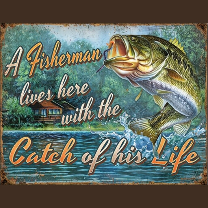 A Fisherman Lives Here With The Catch Of His Life Novelty Sign 16" x 12.5" NEW! Home & Garden:Home Décor:Plaques & Signs Style Your Walls