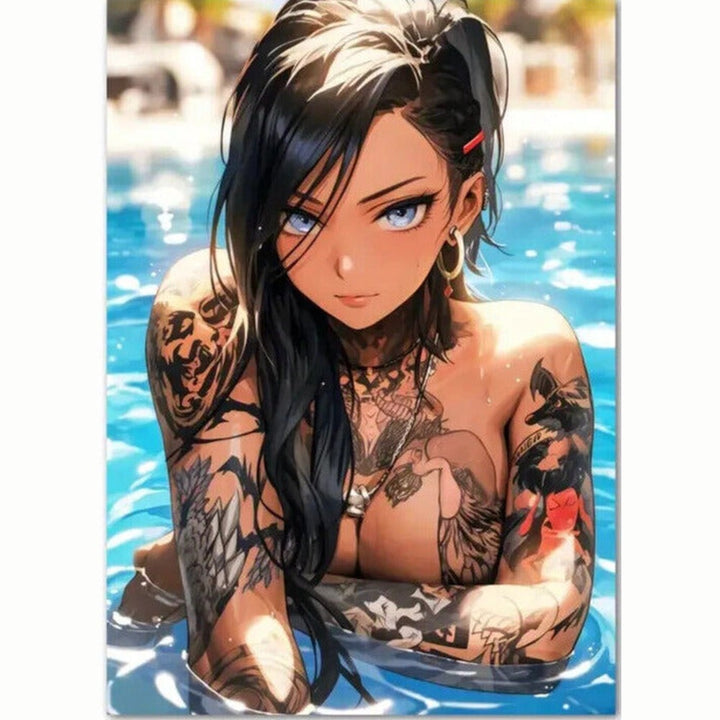 Anime Tattoo Girl With Blue Eyes Artistic Canvas Print 12" X 16" Art:Art Prints Style Your Walls