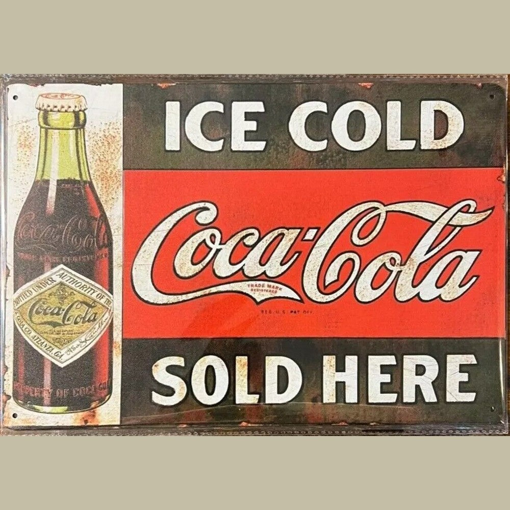 Coca-Cola Vintage Novelty Metal Sign 12" x 8" Wall Ice Cold - Sold Here Home & Garden:Home Décor:Plaques & Signs Style Your Walls